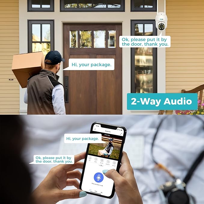 SOVMIKU WiFi Security Camera System, 【Plug-in Cable】 4PCS 3MP PT Outdoor Camera with 10" LCD Monitor, Motion Detection, Color Night Vision, 24/7 Record, 2-Way Audio, 8CH NVR, 2.4G WiFi