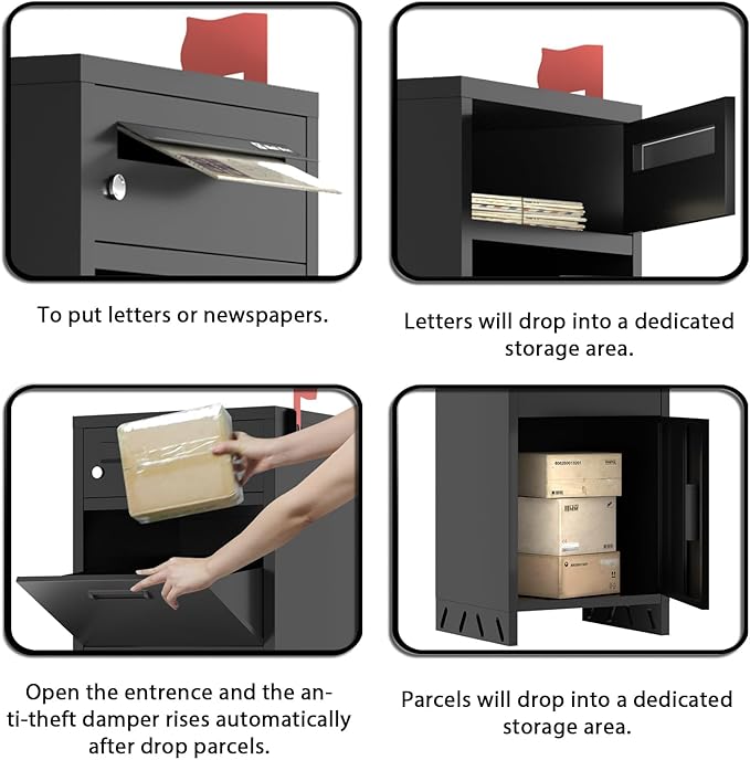 Package Delivery Boxes for Outside, Parcel Drop Boxes with Lock, Custom Address Stickers Package Drop Boxes for Outside is Weatherproof,Package Delivery Box for Porch,Need to Install (14.5*17.5*43 in)