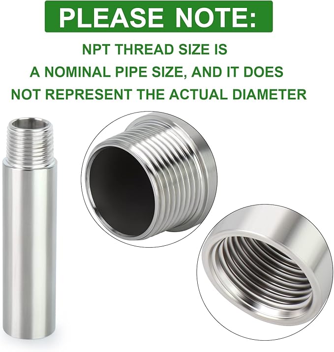 TAISHER 2PCS Stainless Steel Pipe Fittings, 1/4" NPT Male x 1/4" NPT Female Threaded, 4" Length Nipple Cast Pipe