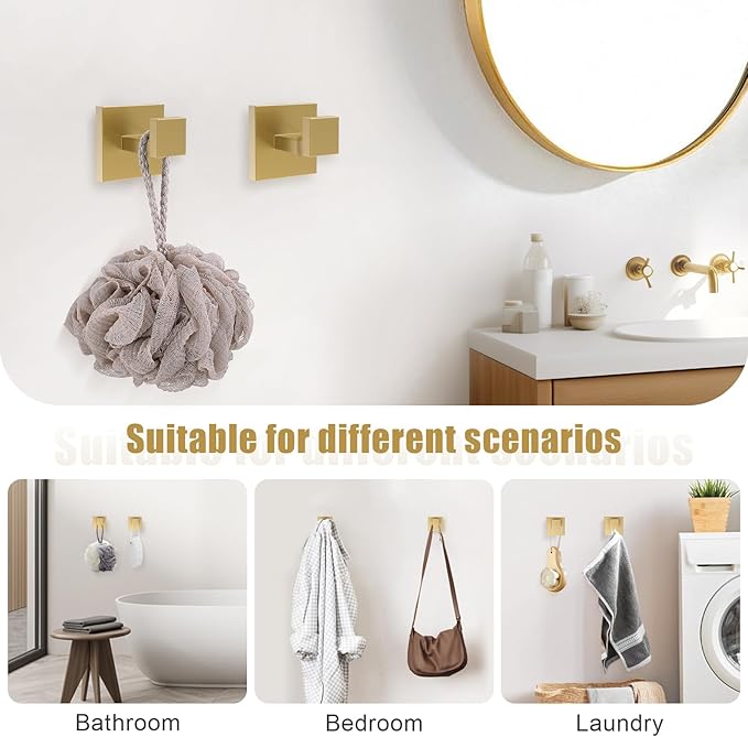 TQKAG Brushed Gold Bathroom Hardware Accessories Set 5 Pieces, Double Post Pivoting Toilet Paper Holder Set Stainless Steel Square Bathroom Towel Bar Holder Set Wall Mounted