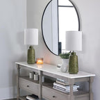 Ceramic Table Lamp Set of 2, 18" Modern Farmhouse Bedside Lamps with Leaf Pattern & White Linen Shade, Nightstand Lamps with Inline ON/Off Switch for Living Room, Bedroom, Dining Room