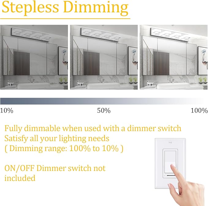 Ralbay Modern Led Bathroom Vanity Lights 5 Color Temperature 4 Lights Dimmable Acrylic Modern LED Chrome Bathroom Vanity Lighting Fixtures