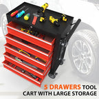 5-Drawer Rolling Tool Chest, Tool Box with 4 Wheels and Drawers, High Capacity Detachable Mobile Tool Storage Cabinet for Garage, Workshop, Mechanics and Repair Room (Black&Red)