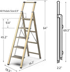 GameGem 5 Step Ladder for 10 Feet High Ceiling, Lightweight Aluminum Folding Step Stool with Convenient Handgrip, Stepladders with Anti-Slip and Wide Pedal for Home Use Space Saving - Gold