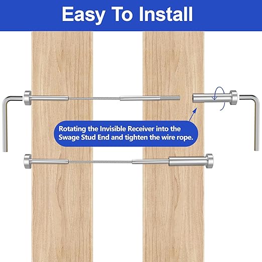 CKE 20 Pairs Invisible Cable Railing Kit, 3/16" Invisible Receiver and Swage Stud End for 2"x2", 4"x4" Wood/Metal Post, T316 Stainless Steel Invisible Deck Stair Cable Railing Hardware Tensioner CR31