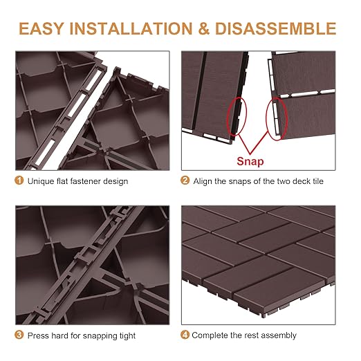 Goovilla Plastic Interlocking Deck Tiles, 9 Pack Outdoor Patio Flooring, 12"x12" Interlocking Decking Tile Outdoor All Weather Use, Waterproof Patio Pavers for Pool Balcony Backyard Porch, Dark Brown