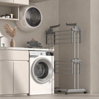 Bigzzia 3 Tier Clothes Drying Rack, 57 Inch Laundry Drying Rack, Foldable Stainless Steel Kids Clothing Rack, Movable Laundry Rack for Indoor Outdoor - Grey