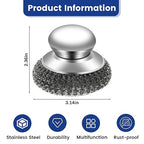 5Pcs Steel Wool Scrubber with Handle - Stainless Steel Scouring Pads Set for Cast Iron, Pans, Grill, Sink Cleaning(1 Scrubber+4 Pads)
