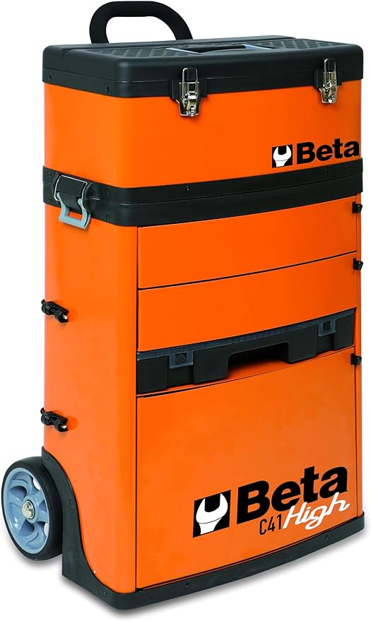 Beta C41H Two-Module Rolling Metal Tool Chest, Detachable Metal Tool Box, Telescopic Handles, Orange