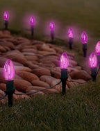 25 Pack C9 Purple Light Bulbs for Halloween, LED Replacement Bulbs, E17 Candelabra Base, 0.6W 120V, UL Listed, Plastic Shatterproof Purple Bulb for Indoor Outdoor Use