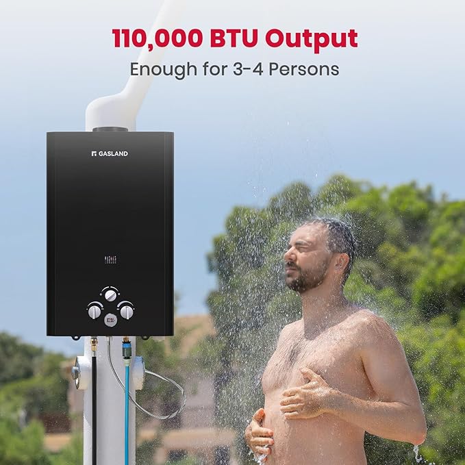 GASLAND Outdoors 16L Propane Tankless Water Heater 4.22GPM, On Demand Propane Hot Water Heater for Off Grid, Adjustable Temperature, Overheating Protection, Easy to Install, Black