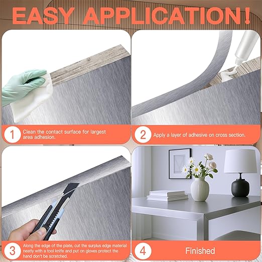 GSCIT Club Silver Edge Banding, 1 1/2 Inch x 25ft Aluminum Brushed Edge Banding PVC Edge Trim for Cabinet Repair Furniture