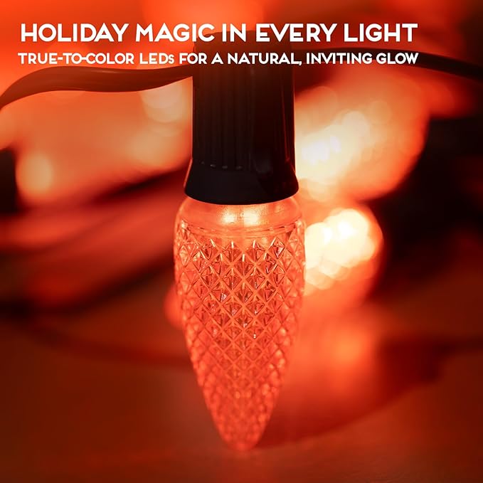 HLO Lighting Set of 500 Orange C9 Faceted LED Christmas Light Bulbs for Indoor & Outdoor Use | Durable Replacement Bulbs