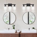 3-Light Bathroom Light Fixtures Over Mirror, Modern Matte Black Vanity Lights with White Frosted Glass Shade, Bathroom Wall Lamp Sconces for Mirror Bedroom, Living Room Hallway