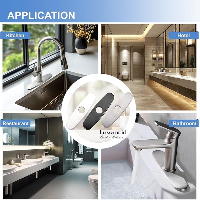 10 inch Faucet Hole Cover Plate, Brushed Chrome 304 Stainless Steel Escutcheon Deck Plate to Convert 3-Hole Sink to Single Hole Faucet, No-Leak Design