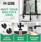 Pull Down Kitchen Faucet with Sprayer,Fapully Commercial Matte Black&Brushed Nickel Kitchen Sink Faucets