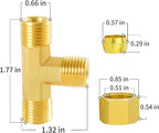 ChillWaves Brass Tee Compression Tube Fitting, 1/2" OD x 1/2" OD x 1/2" OD Compression Union Connector(2-PACK)