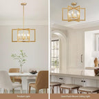 Gold Chandelier Modern Geometric 6-Light, Farmhouse Dining Room Light Fixture Over Table Kitchen Island Lighting Fixtures Metal Hanging Pendant Lighting, E12