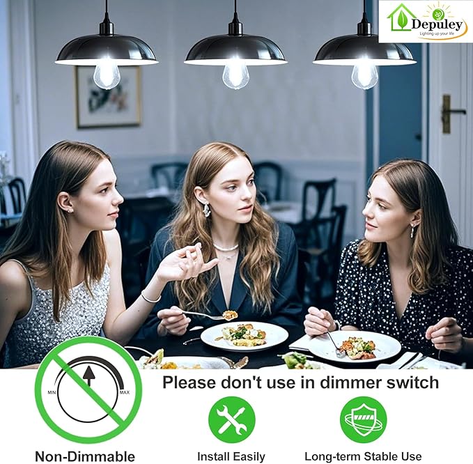 Depuley LED Light Bulbs E26: 12-Pack Chandeleir Lights Bulb 6W Equivalent 60W - Edison Vintage Bulbs Daylight 5000K ST58 Clear Glass Bulb 800LM 80+CRI Non-Dimmable