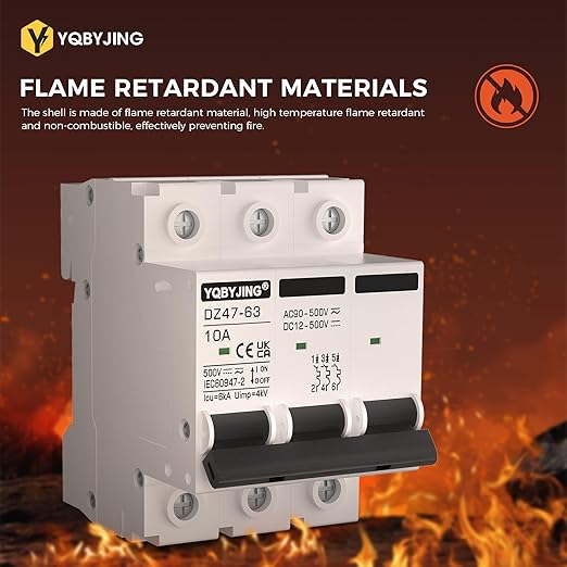 DC Circuit Breaker 10 Amp Solar Panel Disconnect Switch 12V-500V 3 Poles Miniature Solar Circuit Breaker for Outdoor PV Homes Battery, AC 110V DIN Rail MCB