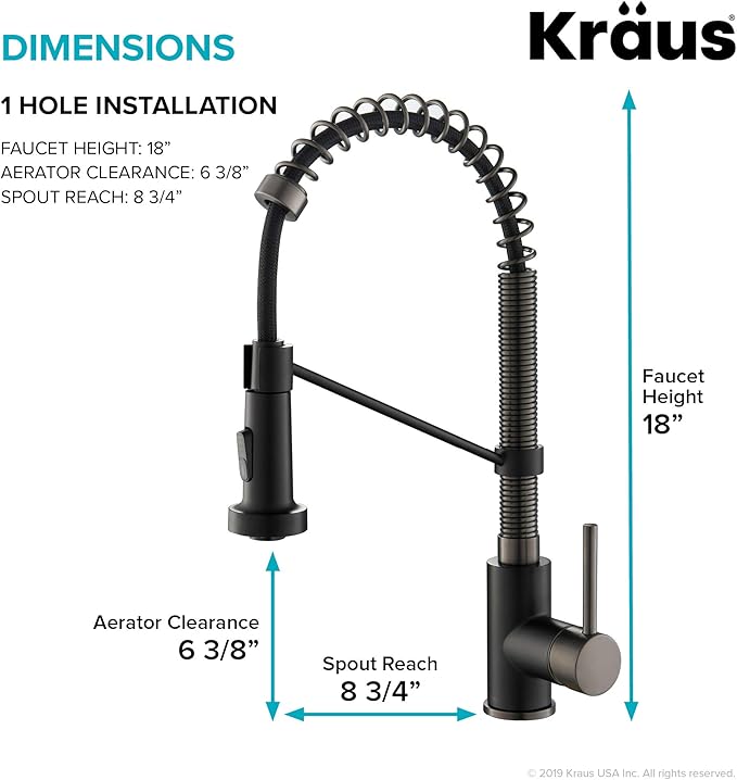 KRAUS Bolden Commercial Style 2-Function Single Handle Pull Down Kitchen Faucet in Matte Black/Black Stainless, KPF-1610MBSB (Pack of 1)