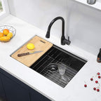 SHACO 33 Inch Black Undermount Kitchen Sink, 33x19 Gunmetal Black Stainless Steel Workstation Single Bowl Basin Wet Prep Undermount Kitchen Sink with Cutting Board