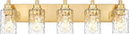 5-Light Bathroom Light Fixtures, 30 Inch Brushed Gold Vanity Lights with Clear Hammered Glass Cylinder Shade, Modern Vanity Lighting Fixture Over Mirror, VL198-BG-5