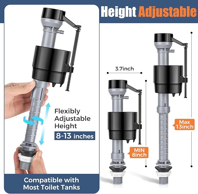 Universal Toilet Flusher Replacement Kit, Water-Saving & Height Adjustable Fill Valve, 2-Inch Flapper, Toilet Handle Lever, Quiet & Anti-Siphon Toilet Repair Kit Inside Tank (Black, 2-Pack)