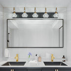 Modern Glass Crystal Vanity Light - Vintage Bathroom Lighting Fixtures Over Mirror, 5 Light Vanity Lights G9 Bulb (35.43 Inch, Black Gold)