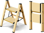 Taranta 2 Step Ladder,Aluminum Lightweight Folding 2 Step Stool with Anti-Slip Wide Pedal,330lbs Capacity Step Ladder for Household,Kitchen,Office - Gold