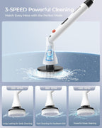 MayKing Electric Spin Scrubber with 9 Brush Heads, 3-Angle & 4-Length Adjustable Cordless Power Scrubber, 3-Speed & Battery LED Display, Electric Scrubber for Cleaning Bathroom Bathtub Floor Tiles