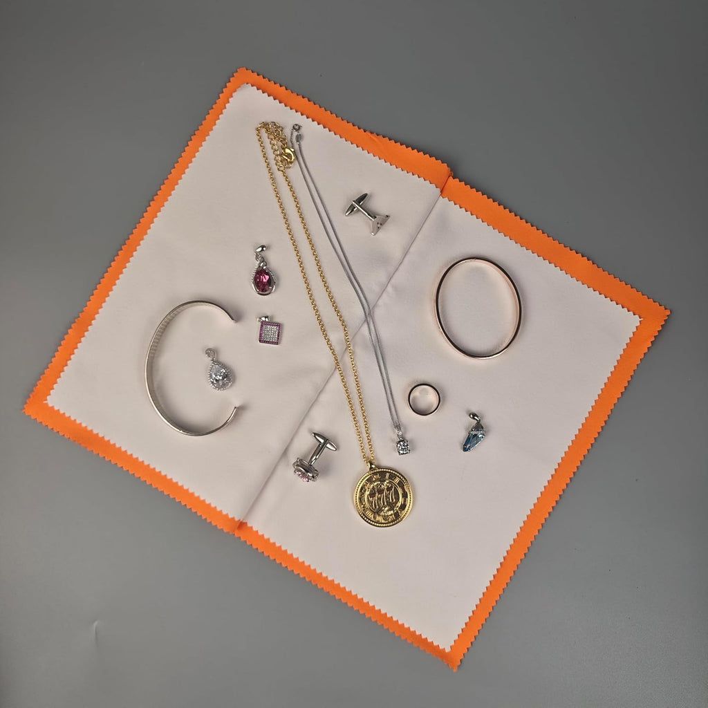 2PCS Polishing Cleaning Cloth for Gold, Silver, and Platinum Jewelry, Eco Friendly Large Cleaner Cloth 6.3 x 9.8 in. Keeps Jewelry Clean and Shiny (Orange)