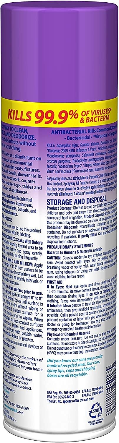 Sprayway Foaming Action All Purpose Cleaner and Disinfectant, Lavender Scent, 19 oz.,SW5013R