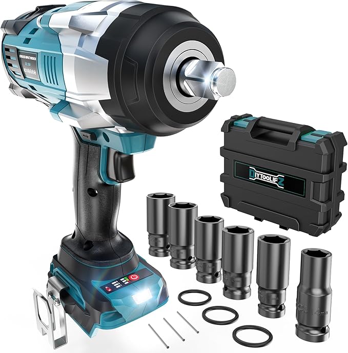 Cordless Impact Wrench 1/2" Compatible with Makita 18v Battery, 1700 Ft-lbs High Torque Impact Driver with 6Pcs Sockets & Storage Case, Impact Gun with 4 Modes & LED Light(Tool Only)