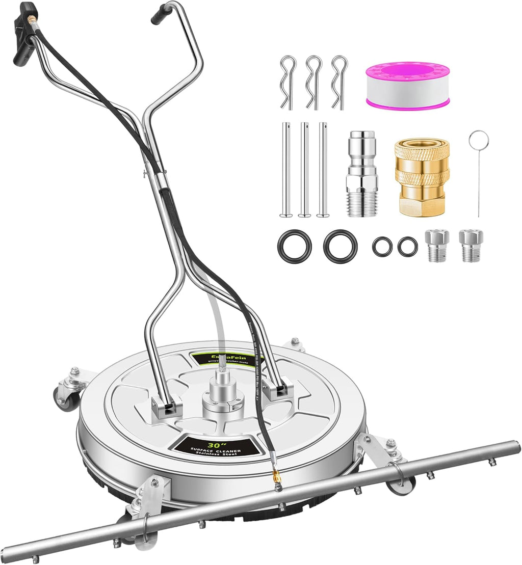 30" Pressure Washer Surface Cleaner Ultra with 7 Nozzles Water Broom, Stainless Steel Surface Cleaner for Pressure Washer, Dual Handle Power Washer Surface Cleaner for Concrete Driveway, 5000 PSI