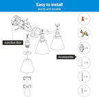DEWENWILS Bathroom Light Fixtures, 5-Piece All-in-One Bathroom Vanity Lights Over Mirror, 3-Light Bath Wall Mount Sconce with Clear Glass Shade, Towel Bar, Ring, Robe Hook, Toilet Paper Holder