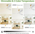 60 Inch Gold Ceiling Fans with Lights and Dimmable Mordern, 3CCT,Outdoor Ceiling Fan with Lights High CFM Quiet 3 Blades Propeller Wood Ceiling Fan for Patio,Porch,Farmhouse,Gazebo