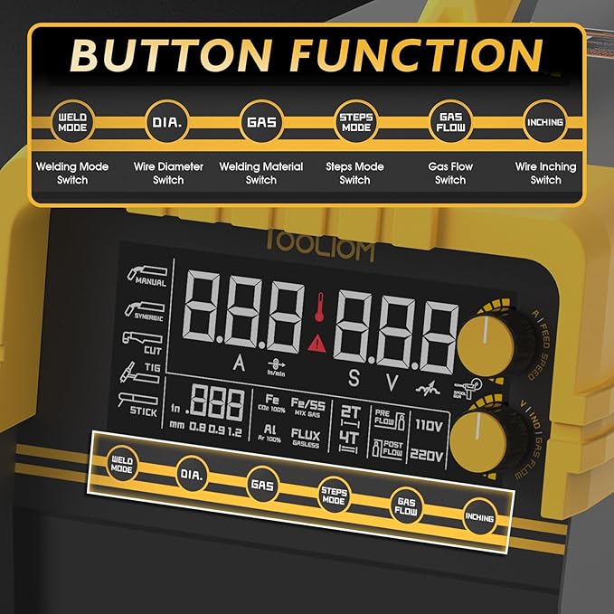 TOOLIOM MIG/TIG/CUT/Stick Welder 5 in 1 Multiprocess Welding Machine 110/220V Dual Voltage Aluminum Welding Machine Spool Gun Compatible