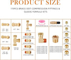 119PCS DOT Air Line Fittings Kit, Brass Compression 6 Size 1/4" 1/8" 3/8" 1/2" 5/8" 5/16" NPT Quick Connect Air Hose Fittings for DOT Air Line
