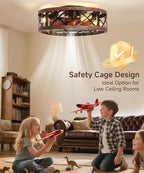 19'' Caged Ceiling Fans with Lights and Remote, Fandelier Ceiling Fan with Light, 6 Speeds and Reversible, Low Profile Ceiling Fan with Light for Bedroom, Living Room and Kitchen