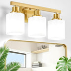 Bathroom Vanity Light,3-Light Gold Modern Bathroom Light Fixtures with Square Frosted Glass,Gold Wall Lamp Sconces for Mirror Bedroom,Living Room Hallway, E26