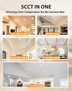 Adetu Led Recessed Lighting 6 inch, 360°+90° Adjustable Directional Gimbal 6 inch Led Recessed Light, 2700K-5000K 5CCT Dimmable Retrofit Eyeball Can Recessed Lights with Jbox, ET (White,1 Pack)