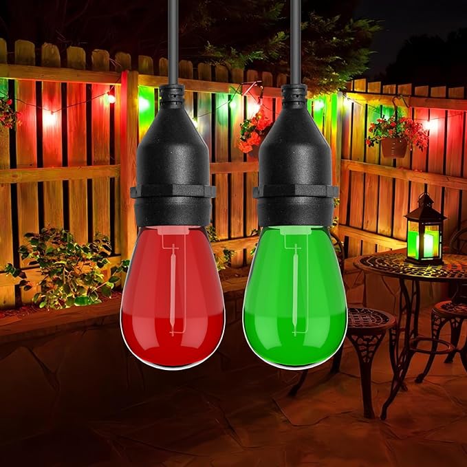 Red Green S14 Christmas Light Bulbs, 1 Watt Plastic Shatterproof LED Replacement Bulbs for Indoor Outdoor Patio String Light, E26 Medium Base, 15 Pack
