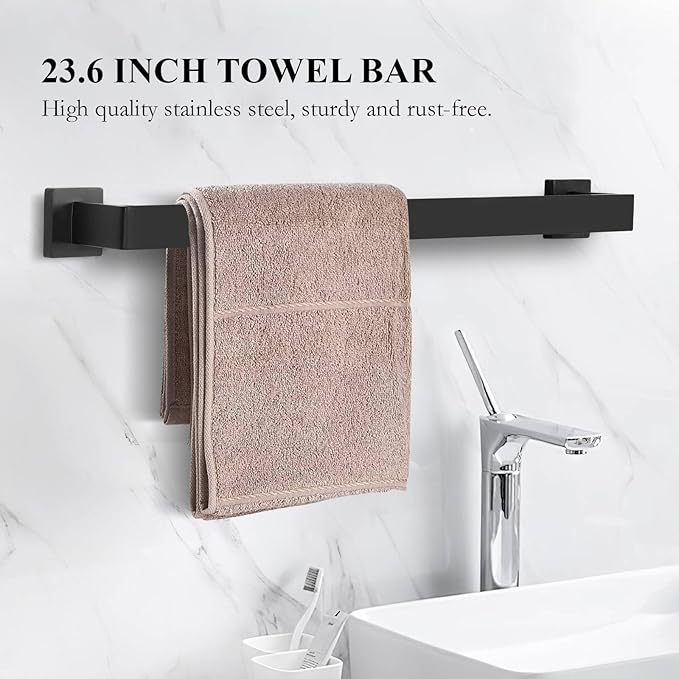 10-Piece Matte Black Bathroom Hardware Set,Towel Bar Set for Bathroom Include 23.6 inch Towel Bar,Towel Ring,Toilet Paper Holder Towel Hooks,Stainless Steel Wall Mounted