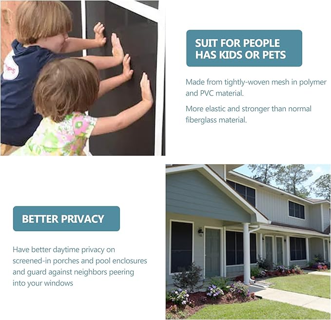 Pet Resistant Window Screen Replacement 60 Inch x 8 Feet Thicken Charcoal Fiberglass Pet Screen Roll Scratch- Against for Families Window, Door Pet-Proof Screens for Cats, Dogs