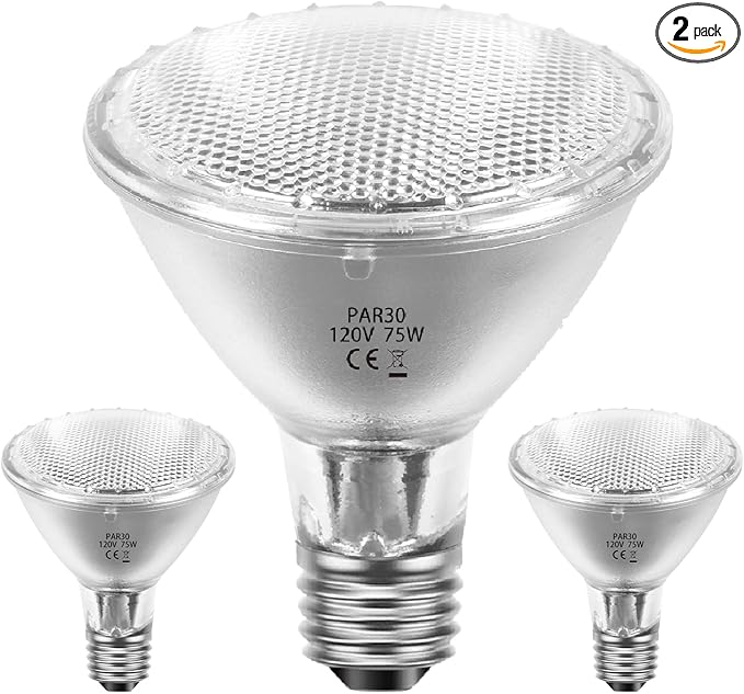 Par30 Long Neck Halogen Flood Bulbs 75W 120V, Par30 Halogen Indoor Floodlight Bulbs Outdoor E26 Dimmable 2700K Bulb 2 Pack for 5-6in Recessed/Ceiling Can/Accent/Tracking Lights