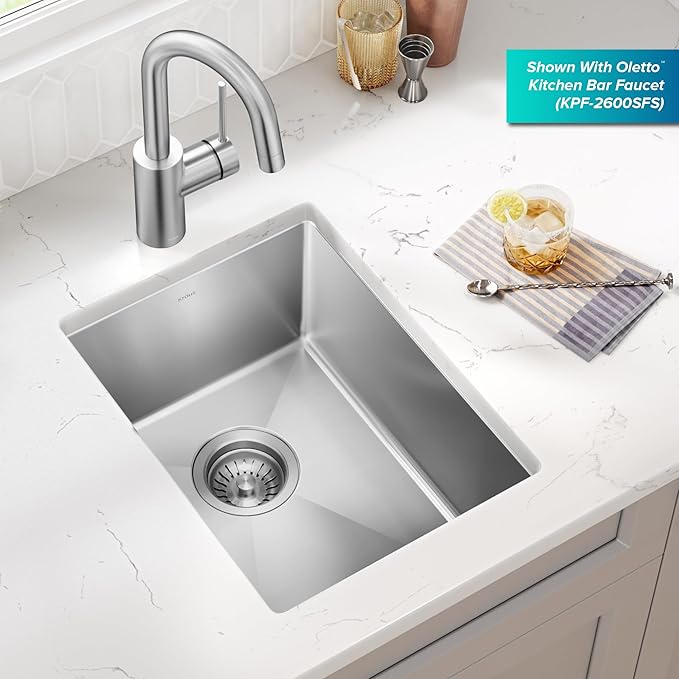 KRAUS Standart Pro 14 -inch Undermount Single Bowl 16 Gauge Stainless Steel Bar Kitchen Sink, KHU101-14