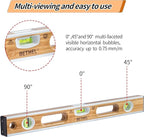 BETHEL Bamboo Level, 24 Inch Level & Tool Solid Block Acrylic Vials, Resists Mortar Adhesion, for Masonry Application and General Leveling (Light)