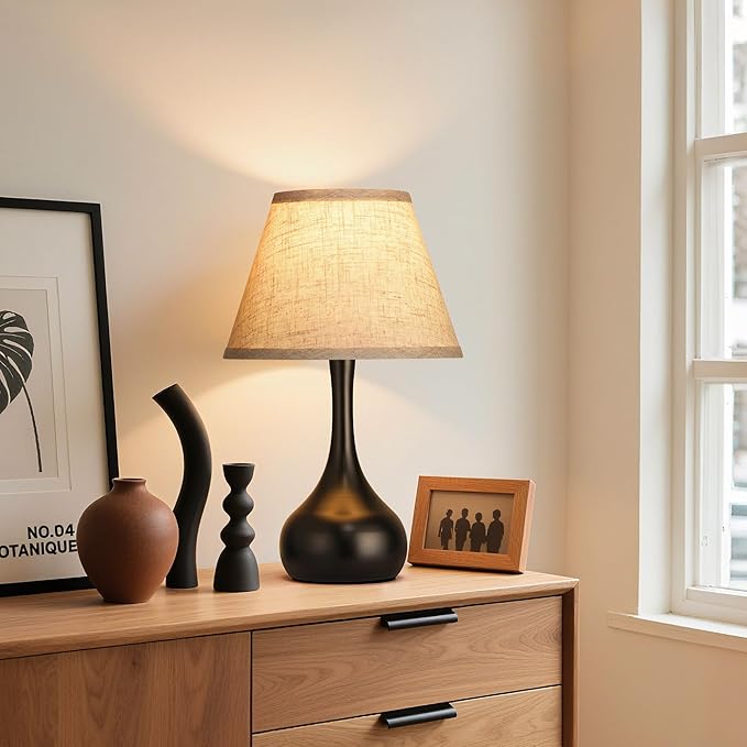 Touch Table Lamp for Bedroom Set of 2, 3-Way Dimmable Bedside Lamp for Nightstand, 17” Farmhouse Metal Desk Lamp with Linen Shade for Living Room, Kids Reading, Dorm, Home Office Decor, Bulb Included