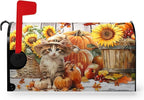 Fall Pumpkin Sunflower Mailbox Covers Magnetic 21x18 Inch Cute Cat Autumn Harvest Mailbox Cover Thanksgiving Post Letter Box Wraps Standard Size Garden Farm Outdoor Yard Decor